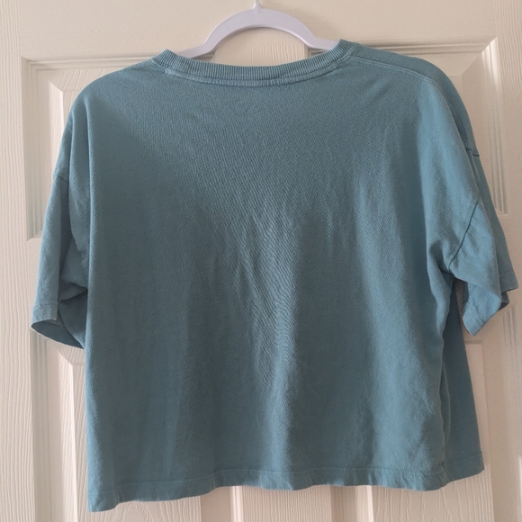Cropped Cotton Teal Loose Fit Workout Top For Women | XS - Picture 3 of 4